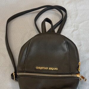 Christian Siriano Black Pebbled Leather Mini Backpack with Gold Hardware